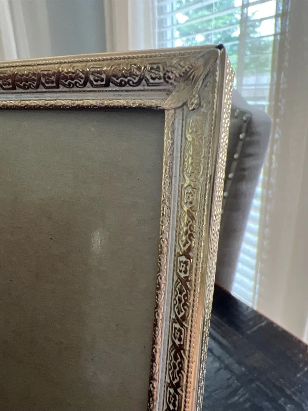 2 Vtg MCM Gold Tone Metal Embossed Photo Picture Frames Hollywood Regency